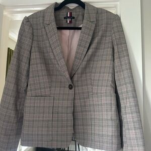 Tommy Hilfiger gray and pink plaid Women's Blazer and Pants Suit- 14